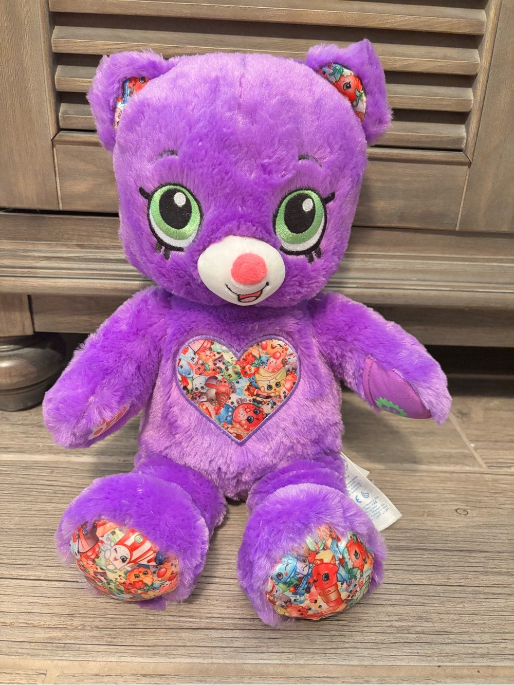 Build A Bear Workshop Shopkins Purple Bear Plush Stuffed Animal Green Eyes BAB